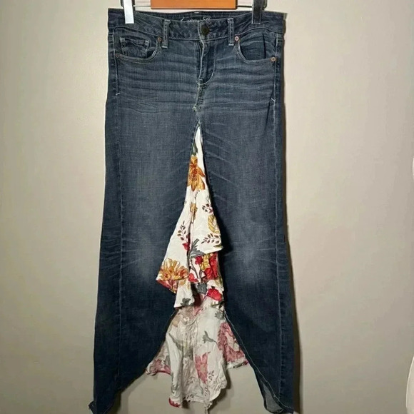 Vintage Y2K denim reworked patchwork denim maxi skirt 4/6 - Picture 5 of 6